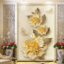 Пользовательские фрески обои Европейский Стиль роскошные золотые украшения фото стена ткань Гостиная вход в отель фоне стены бумаги