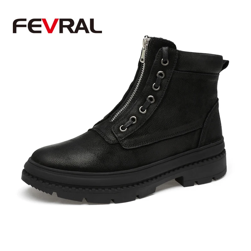 

FEVRAL Genuine Leather Men Boots Autumn Winter Ankle Boots Fashion Footwear Casual Boots Men High Quality Vintage Men Snow Boots