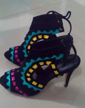 

Women fashion high heel sandals peep toe super high thin heels slingbacks back strap women shoes yellow blue rose-red togeter