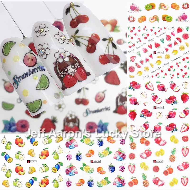 

12 sheets lot fruit nail sticker water decals for nail art decorations manicure fake nails accessoires supplies tool
