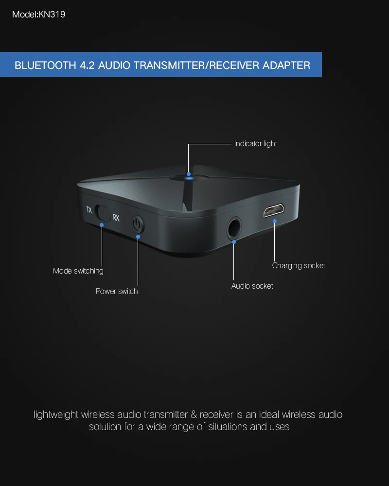 IMars KN319 Bluetooth, беспроводное аудиоустройство приемник передатчик 4,2 адаптер ТВ Запуск Музыка приемник аудио для ТВ автомобиля домашний динамик