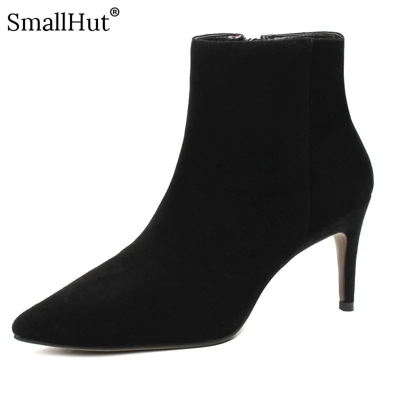 

Kid Suede High Heel Ankle Boots Women New Spring Autumn Ladies Pointed Toe Heels D089 Woman Apricot Gray Black Thin Heel Boots