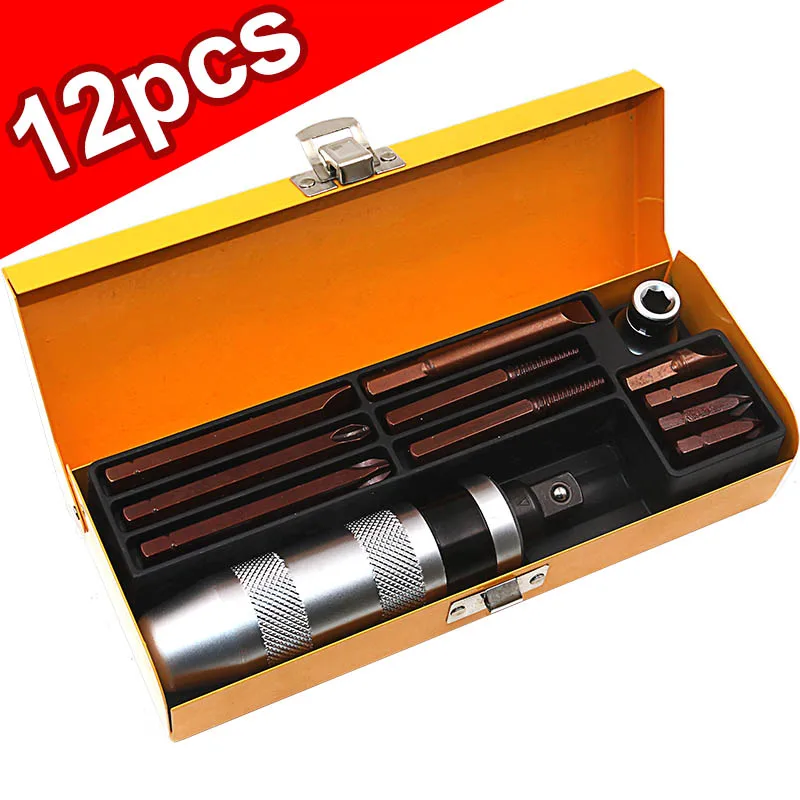 12pcs 7-12 шт. набор ударных отверток из хромованадиевой стали S2 Ручной Ударный привод набор инструментов для ремонта автомобильной техники - Цвет: 12pcs