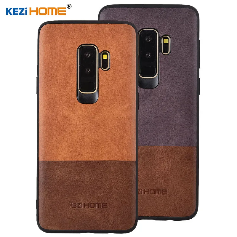 

Case for Samsung Galaxy S9 Plus KEZiHOME Luxury Hit Color Genuine Leather silicone edge back cover for Samsung S9 Phone cases