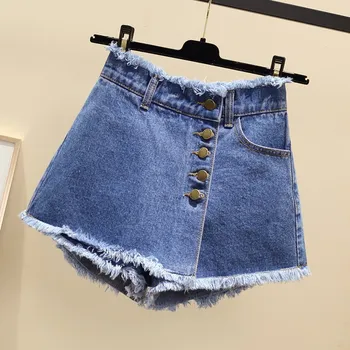 

Vintage Single-Breasted High-Waist Jeans Shorts Women Summer New Loose Denim Skirts Shorts