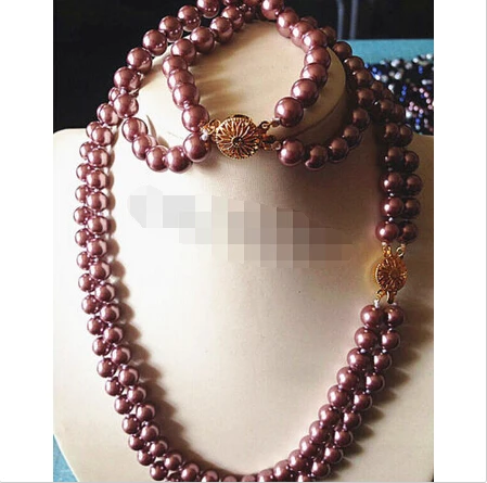 

2 Row 8mm AAA champagne South Sea Shell Pearl Necklace Bracelet Set ^^^@^Noble style Natural Fine jewe FREE SHIPPING
