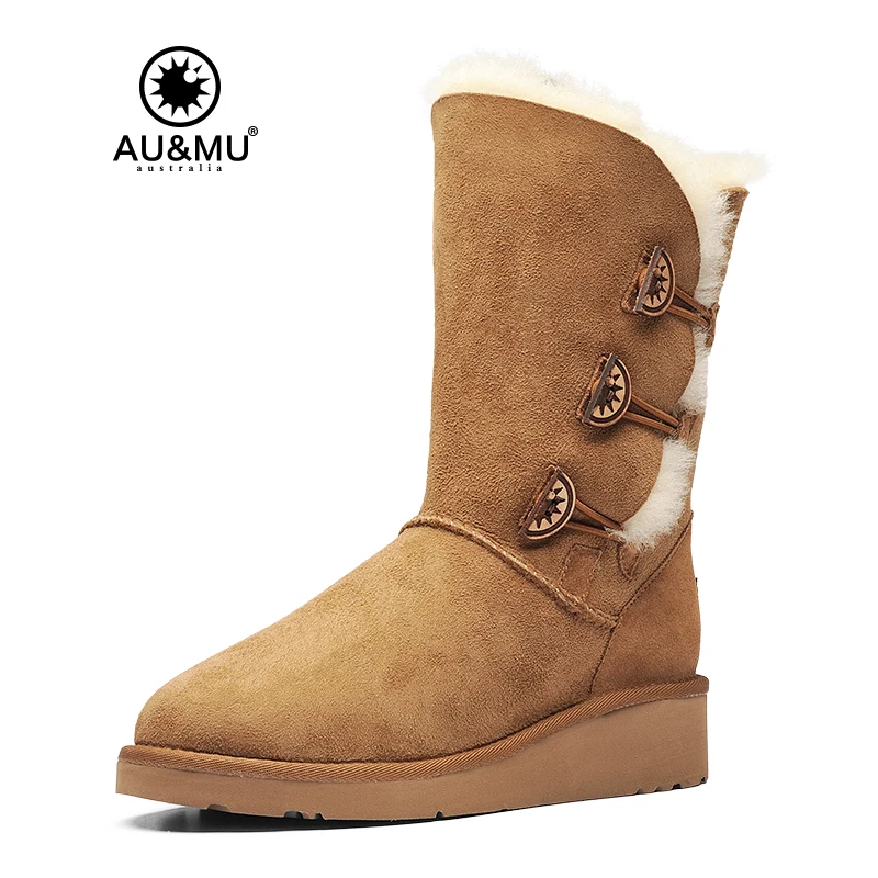 

2017 AUMU Australia Half Round Button Pull On Suede Winter Boots N501