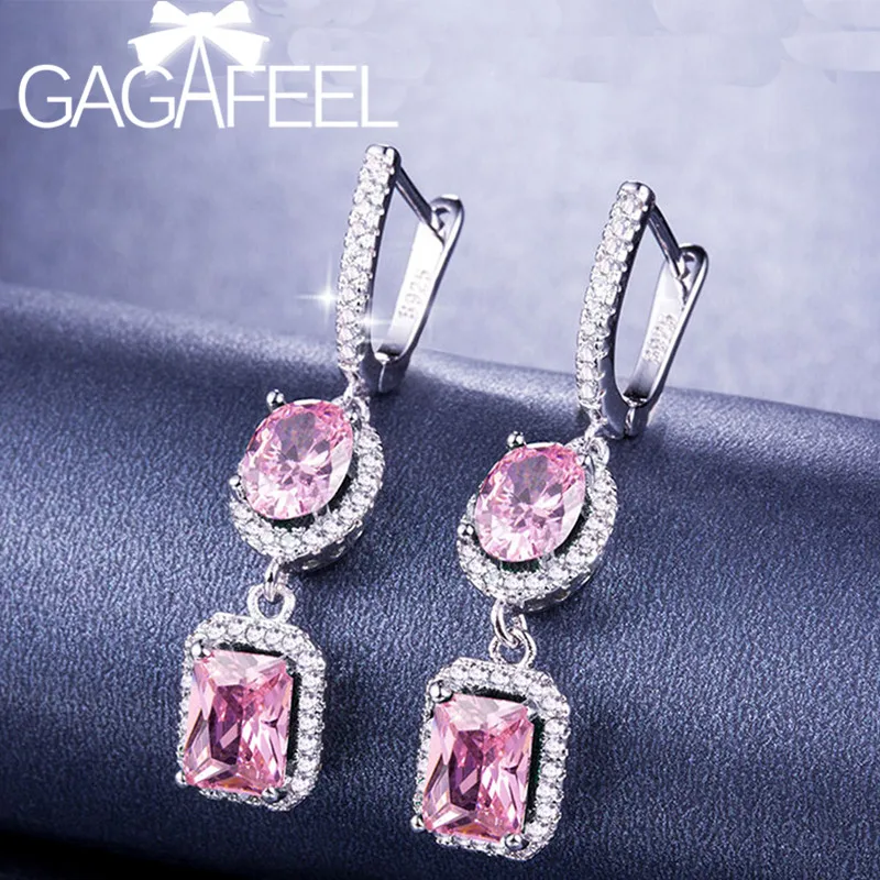 

GAGAFEEL AAA CZ Zircon Classic Drop Earrings Pink White Yellow Color OL Style Dangle Earrings for Women Jewelry Luxury Gift