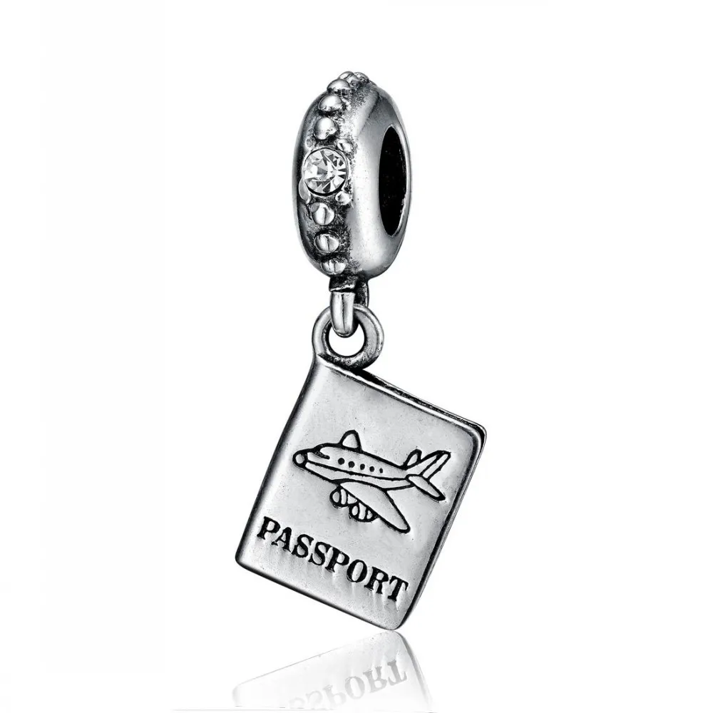 Aceworks Passport Charm 925 Sterling Silver Small Pendant Plane Travel