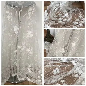 

Attractive French net lace fabric 3D flower african tulle mesh lace fabric with beads high quality Nigerian lace fabric HX860-1
