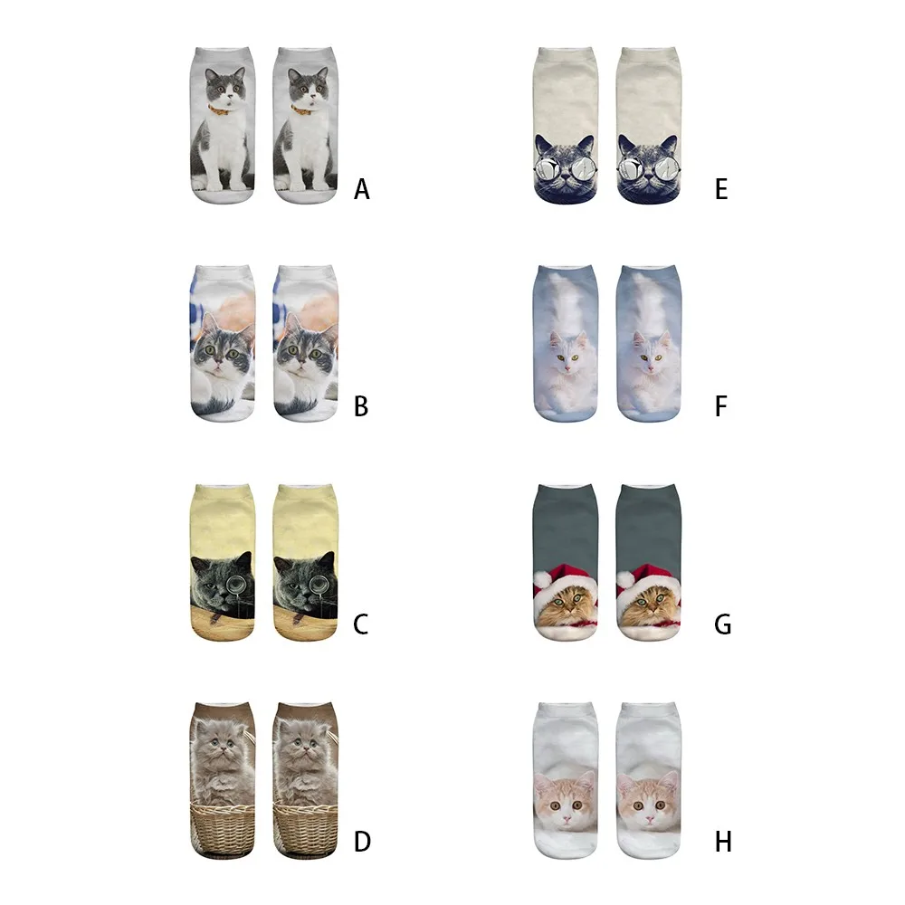 Женские носки, забавные носки с 3D принтом кота, повседневные милые рождественские носки унисекс, Короткие Носки с рисунком кота, Meias Femme
