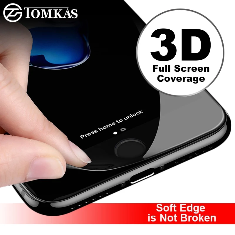 Tomkas мягкие edge Full Cover Экран протектор для iPhone 7 8 плюс Стекло закаленное 6 S |