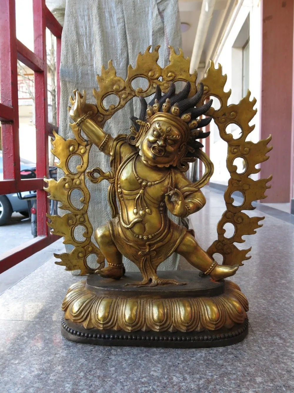 

23" Chinese bronze gild Buddhism finely black Jambhala buddha Sculpture Statue