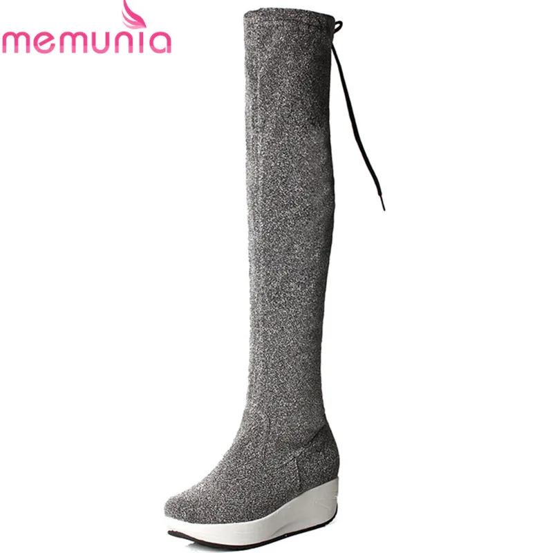 

MEMUNIA 2018 newest thigh high over the knee boots women round toe stretch autumn winter boots fashion thick bottom shoes woman