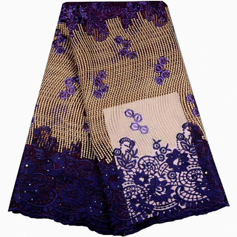 

French African Lace Fabric High Quality Golden Line African Embroidered Tulle Lace Fabric For Wedding Dress Fashion A583