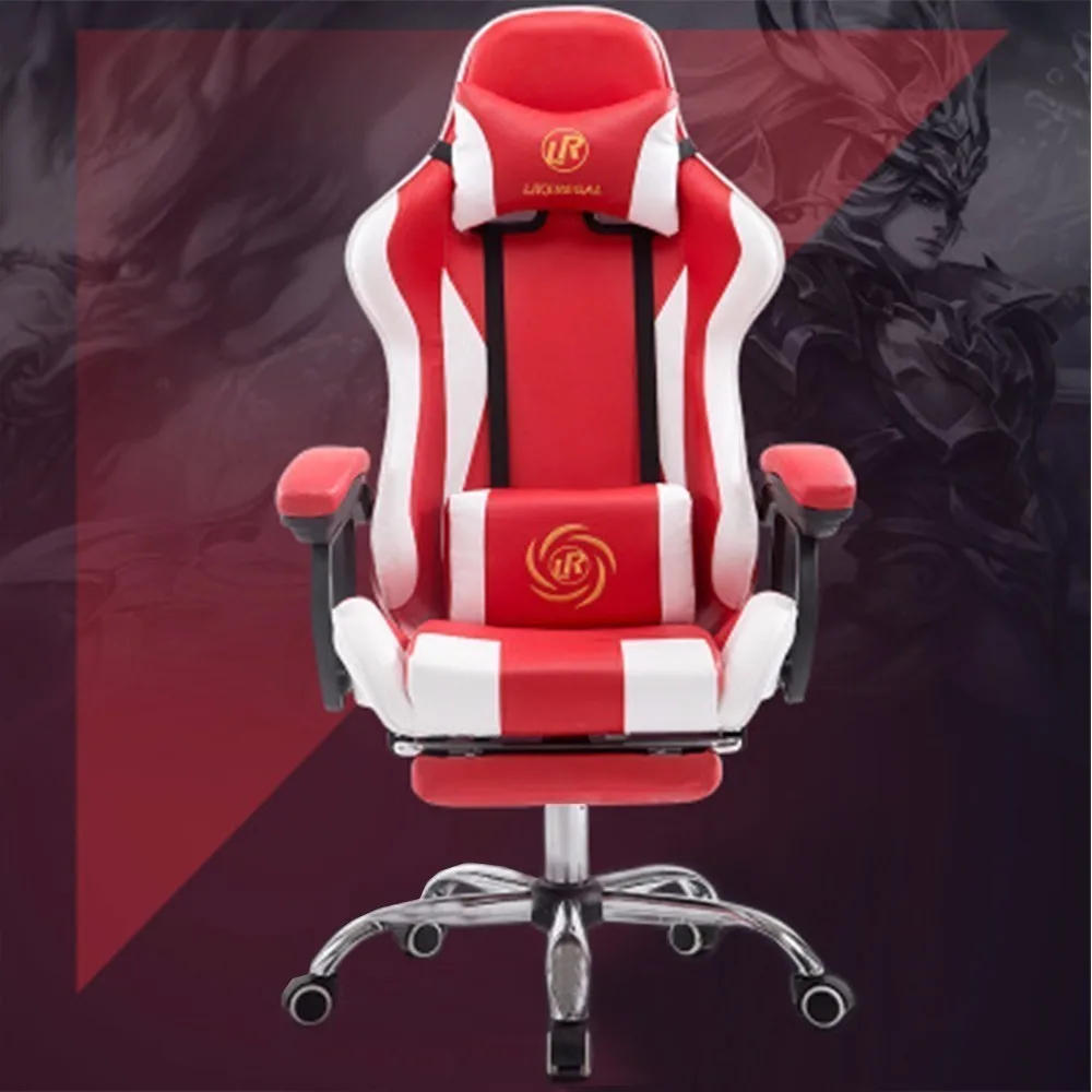 

Red and white with footrest multi-function fashion home reclining office chair with pedal racing seat game chair