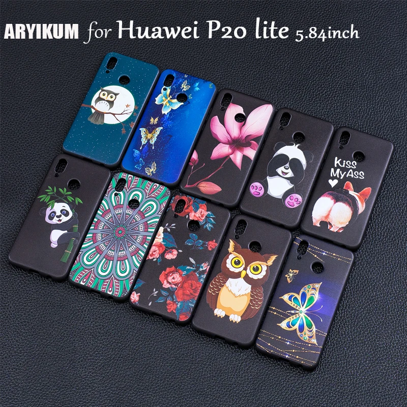 

Phone Cases For Huawei P20 Lite Case 5.84 inch 3D Relief Cute Print Panda Dog Owl Soft Black TPU Case For Hauwei Hawei P20 Lite