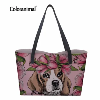 

Coloranimal Eco-friendly Handbag Cute Pet Dog Floral Pug/Jack Russell Terrier/Beagle Pattern Large Shopping Beach Leather PU Bag