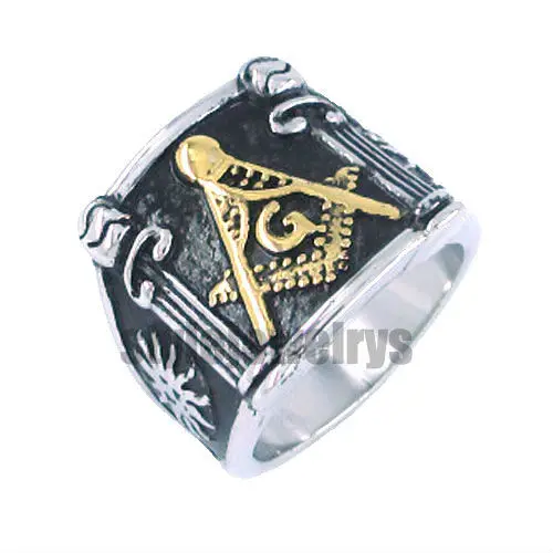 

Wholesale Silver Gold Masonic Ring Stainless Steel Jewelry Classic Freemasonry Mason Sun Mens Ring SWR0019GA