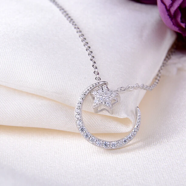 Fashion 925 Sterling Silver Moon And Stars Necklaces & Pendants For