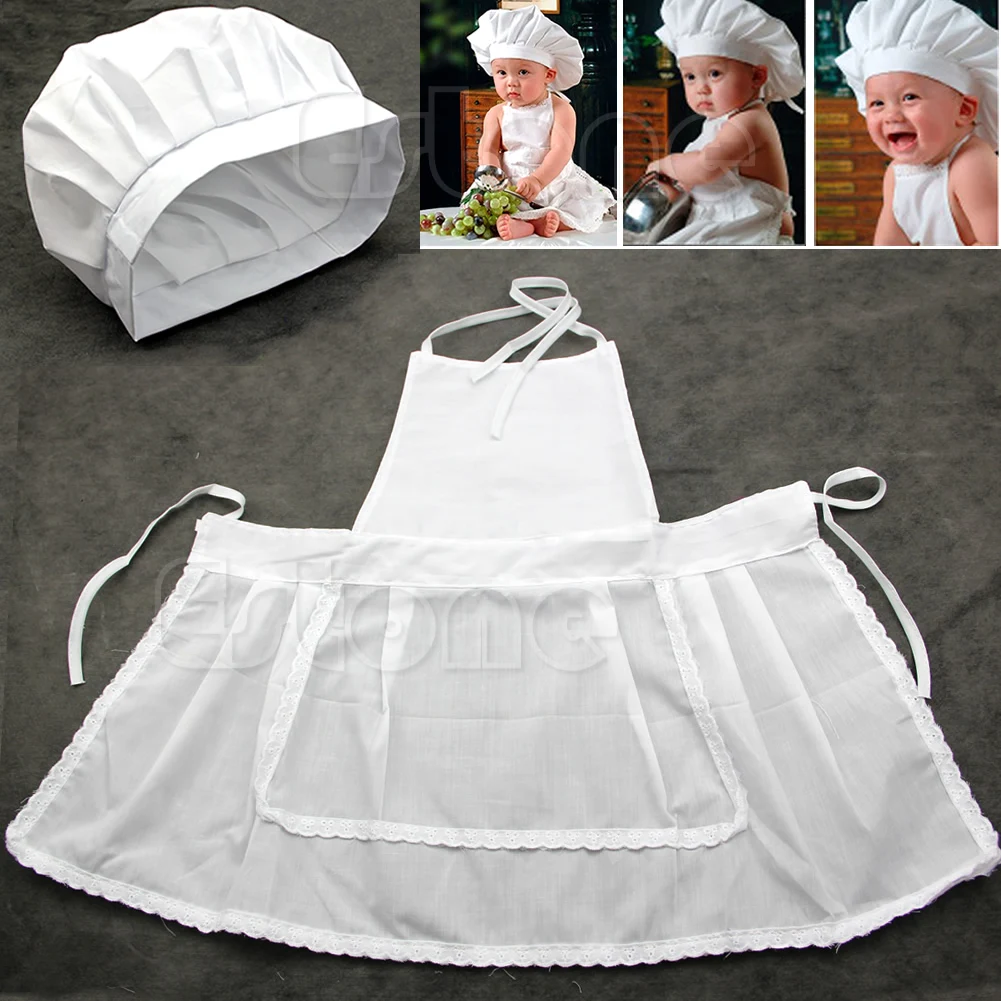 

Special Cute Newborn Infant Hat Apron Baby Cook Costume White Photos Photography Prop Lovely