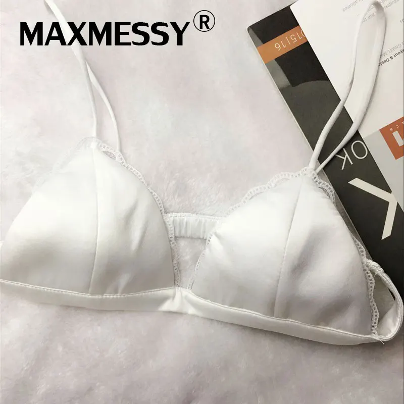 Buy MAXMESSY Soft Smooth White Silk Bralette Wireless Women Bra Triangle Lace