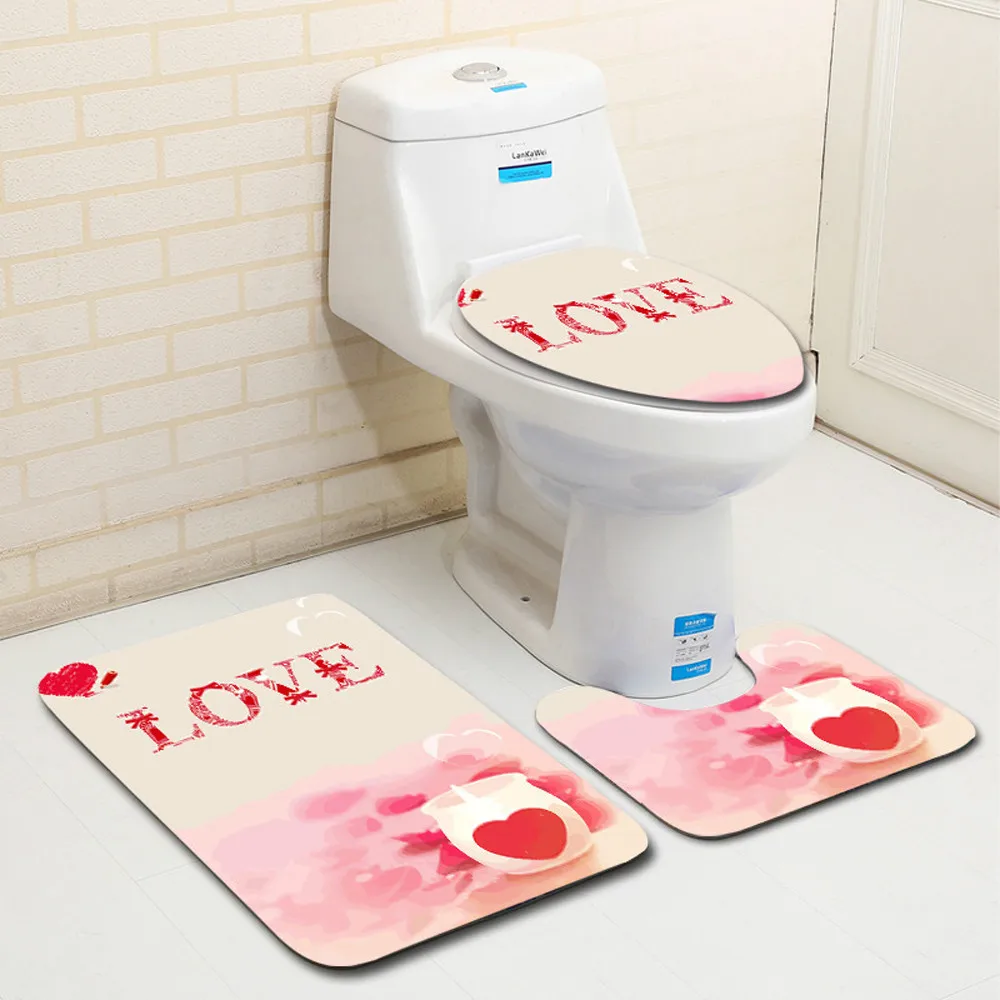 Моя любовь 3 шт. День Святого Валентина узор Нескользящие сиденья для унитаза коврик набор для ванной комнаты декор ванная комната туалет Нескользящие коврики для ванной# 6DQ