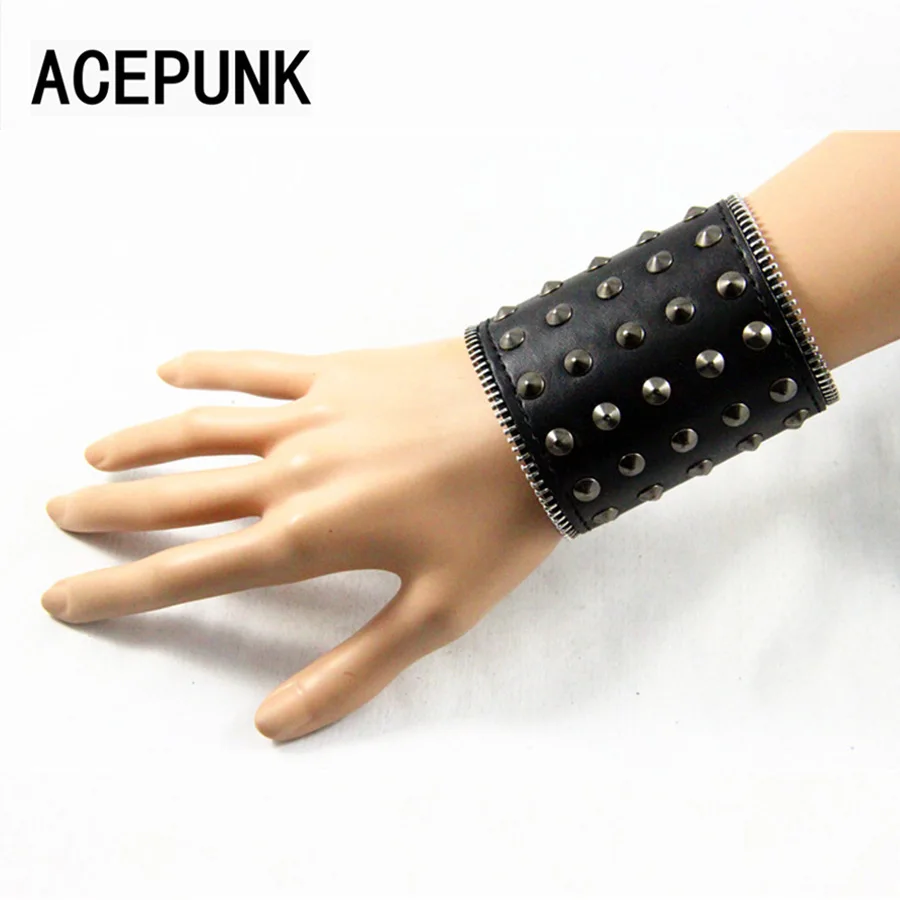 

Fashion Punk Hip Hop Party Leather Bracelet Men Black Nickel Gun Color Zipper Cool Man Bracelets Wide Cuff Bangles Rock Jewelry