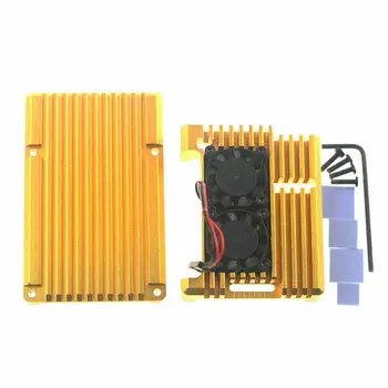 

For Raspberry Pi 3 Model B+ Aluminum Case With Dual Cooling Fan Metal Shell Gold Enclosure For Raspberry Pi 3 Model B