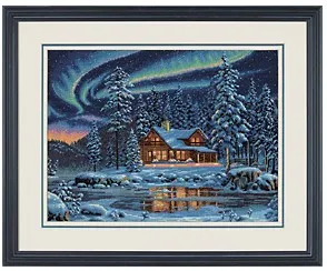 

FREE delivery Top Quality popular counted cross stitch kit Aurora Cabin House Cottage North Pole Lake River dim 35212