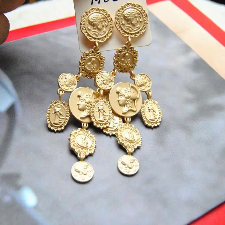 Человеческая голова Монета барокко большой крест серьги Винтажные висячие серьги для женщин новые ювелирные изделия оптовая Горячая P10 купить на AliExpress