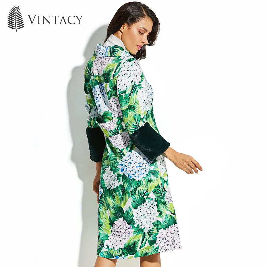 Vintacy 2017 spring and autumn Overcoat A Line fashion women long coats Button overcoat Turn - Down collar Color Block tops