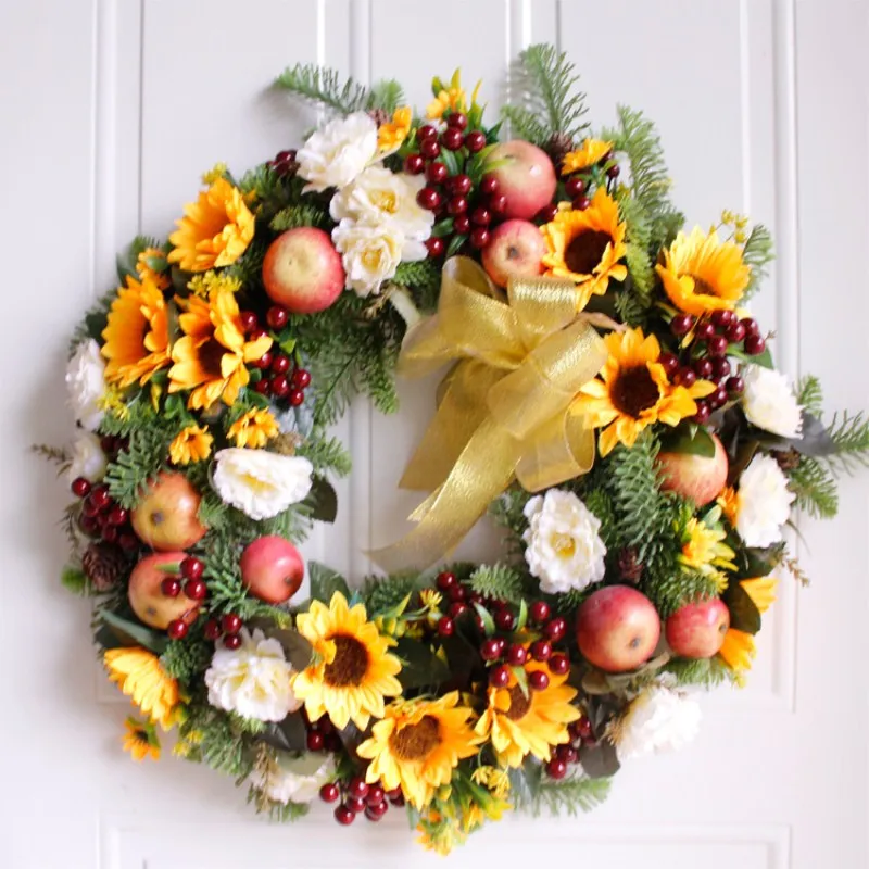 Оригинальный осенний венок Осенний фруктовый настенный орнамент подсолнуха