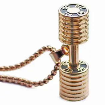 

Stainless Steel Barbell Dumbbell Fitness Pendant Necklace Sport Weightlifting Collar Bodybuilding Statement Necklaces Men Women