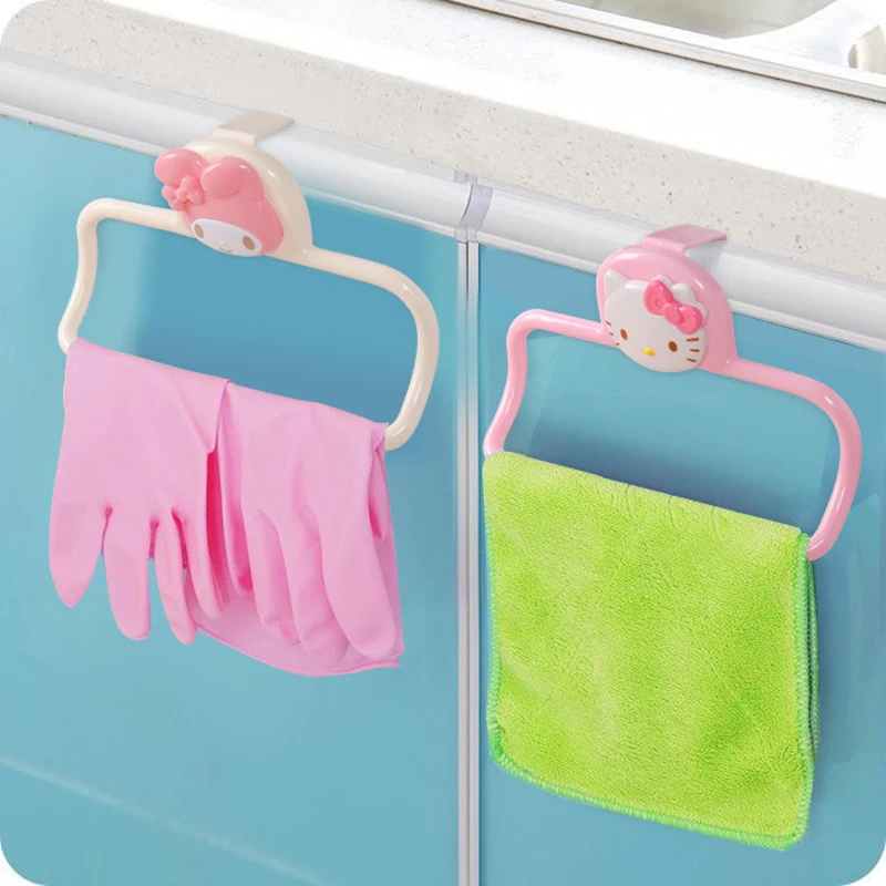 

1PCS Hello kitty Cupboard Door Back Style Towel Rack Plastic Storage Rack Rag Hanging Kitchen Bathroom use C