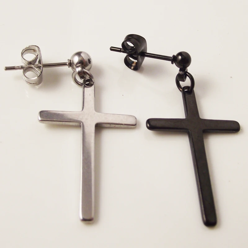 Isayoe 2pcs Punk Cross Shape men Rock Stud Earring pierced Stainless