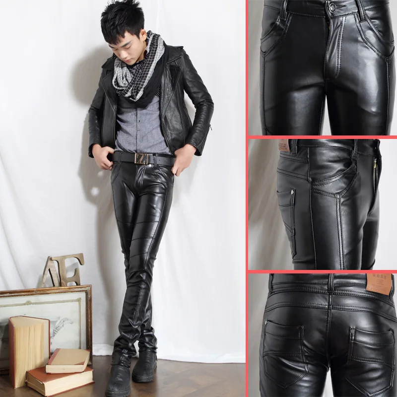 Autumn and winter men's leather pants Korean version of the slim feet pants men's leather trousers casual men's pants