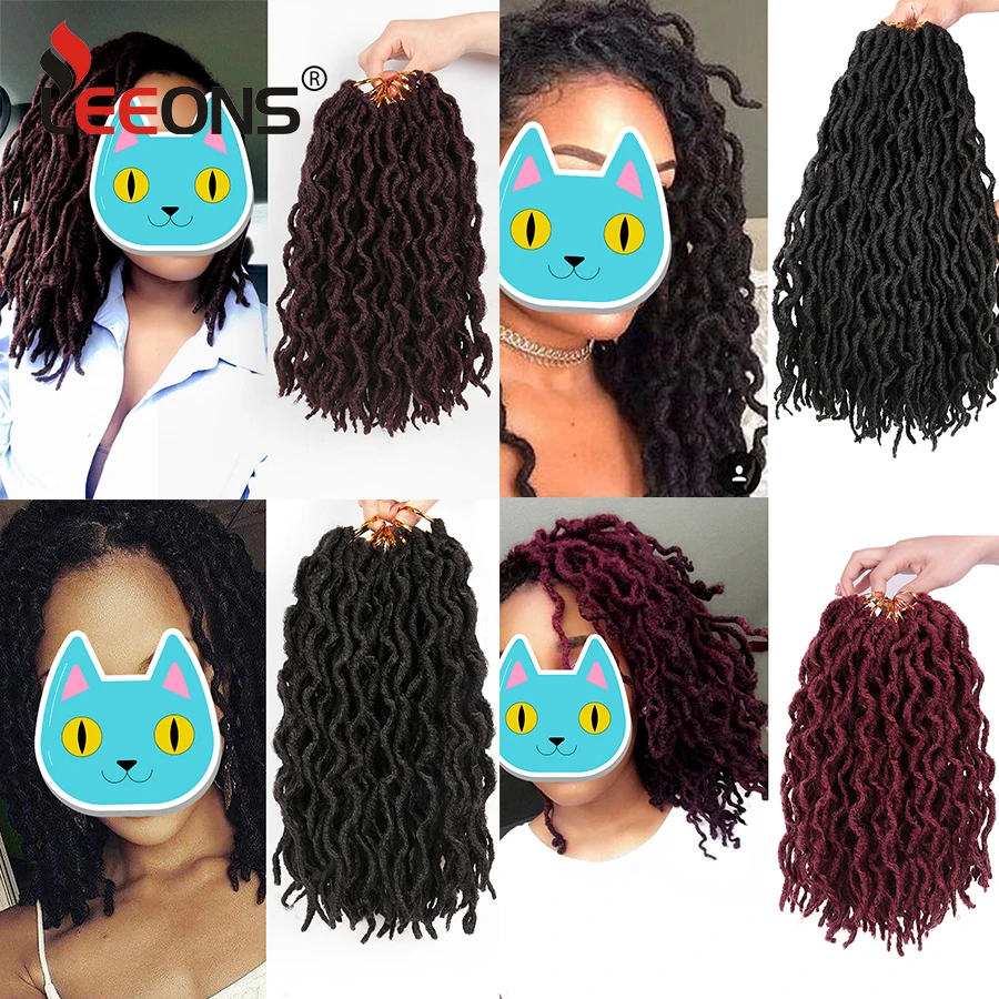 Leeons, вязанные крючком волосы, косички, 12/18 дюймов, faux Locs CURLY, синтетические волосы, предварительно петля, волосы кроше для наращивания, богиня, Nu Locs, коричневый, черный