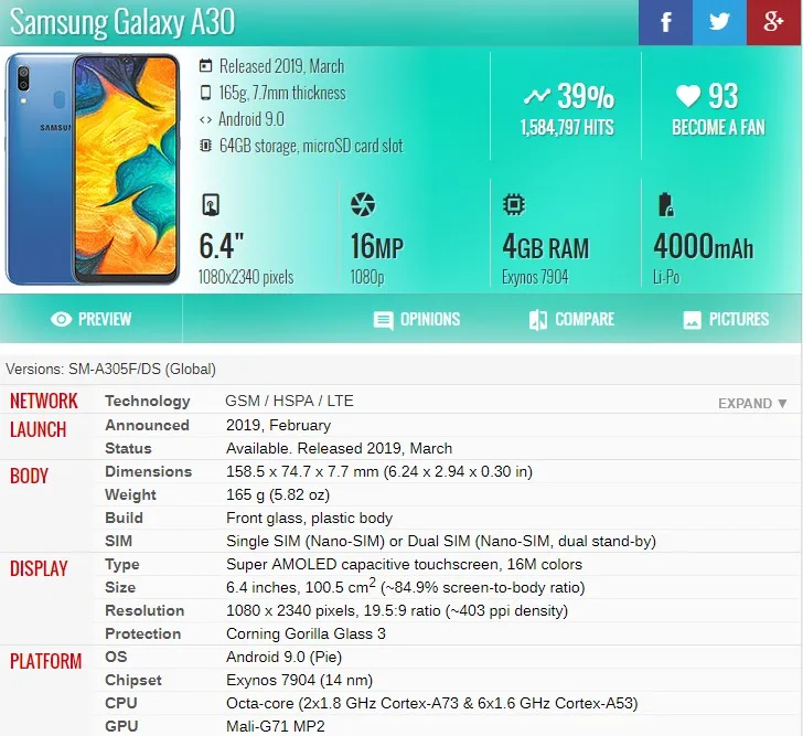 Дисплей для Samsung galaxy A30 A305/DS A305F A305FD A305A сенсорный экран с дигитайзером в сборе ЖК