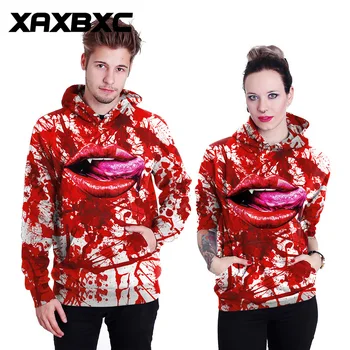 

New 021 Halloween Vampire Blood Mess Printed Hoodie Hooded Femme Sweatshirt Casual Loose Men Women Pocket Hoodies Coat