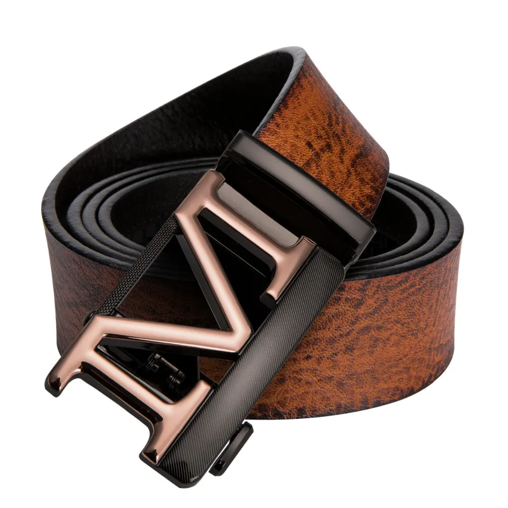 

Hi-Tie Brown Leather Belt for Jeans Men's Yellow Casual Belts Designer Cowboy Genuine Leather Strap Quality Alloy Buckle Belts