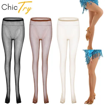

ChicTry Women High Waist Open Toe Sheer Ballroom Skating Latin Professional Dance Tights Fishnet Seamless Stockings Pantyhose