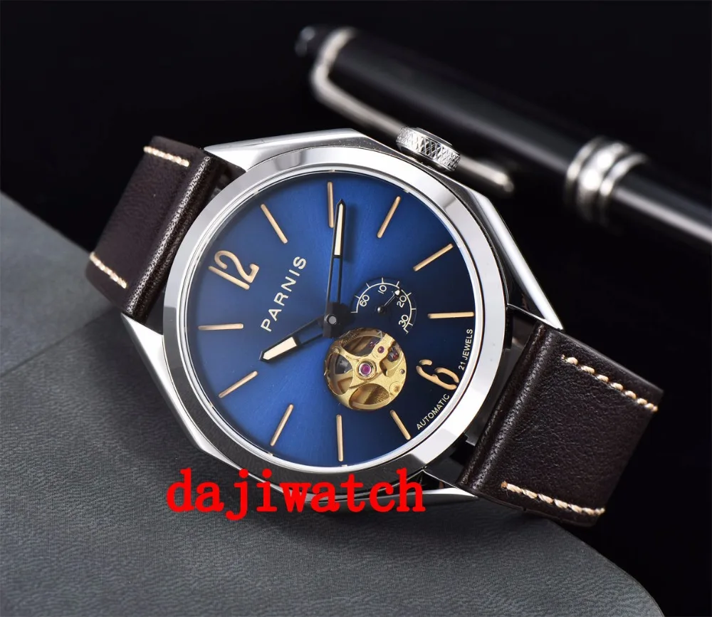43 мм Parnis светящиеся автоматические механические мужские часы сапфировое стекло синий