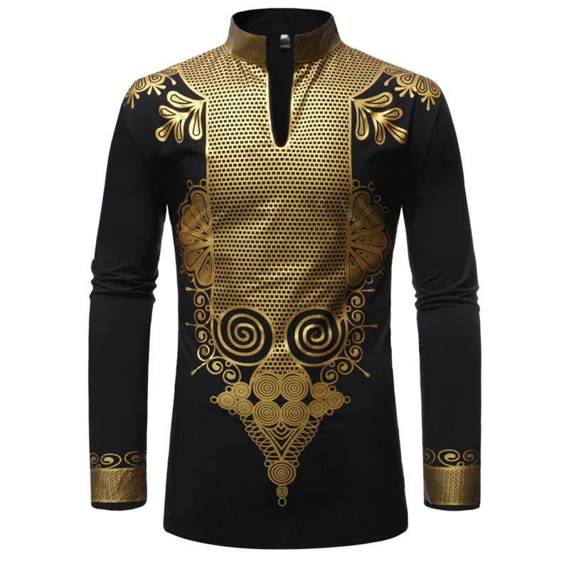 Black African Dashiki Print Shirt Men 2022 Fashion Hip Hop Streetwear Afrian Clothes Men Slim Fit Long Sleeve Shirt Male Chemise african fashion style