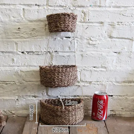 Hemp Hand Woven Wicker Basket Rattan Baskets Small Wall Mounted Hook Hemp Hand Woven Wicker Basket Rattan Baskets Small Wall Mounted Hook Type Flowerpot Home Hanging Decor Usa Style In Storage From