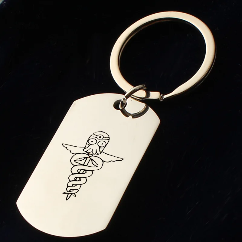 

Stainless Steel Futurama Caduceus Keychain Keyring Toy Key Chain Men Jewelry