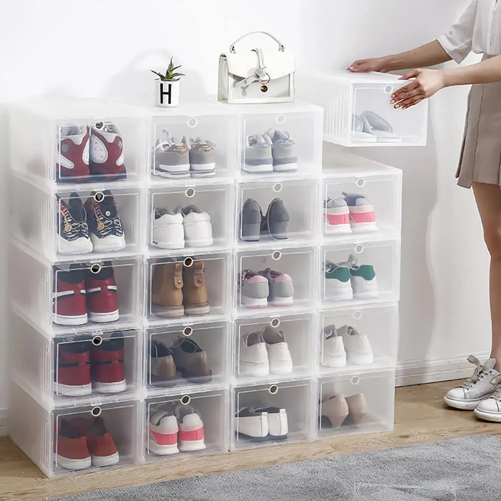 Органайзер для обуви прозрачный пластиковый ящик для хранения прямоугольник сгущенный DIY коробка для хранения кроссовок в сборе коробка для обуви