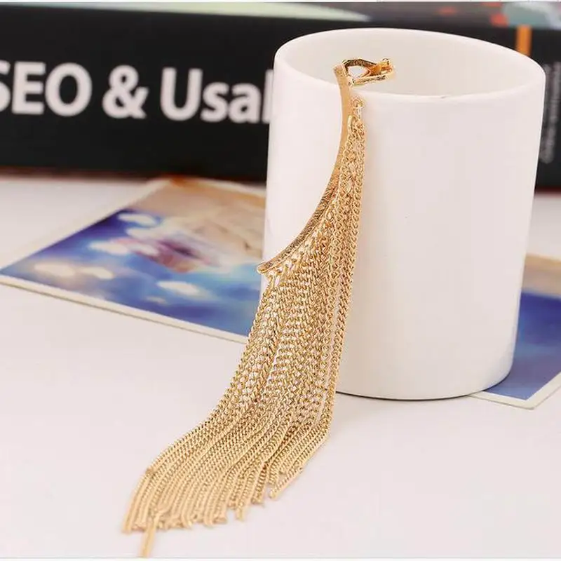Punk Long tassel chain ear cuff clip earrings 1 Piece for woman gold silver color long chain ear hang hook earring jewelry