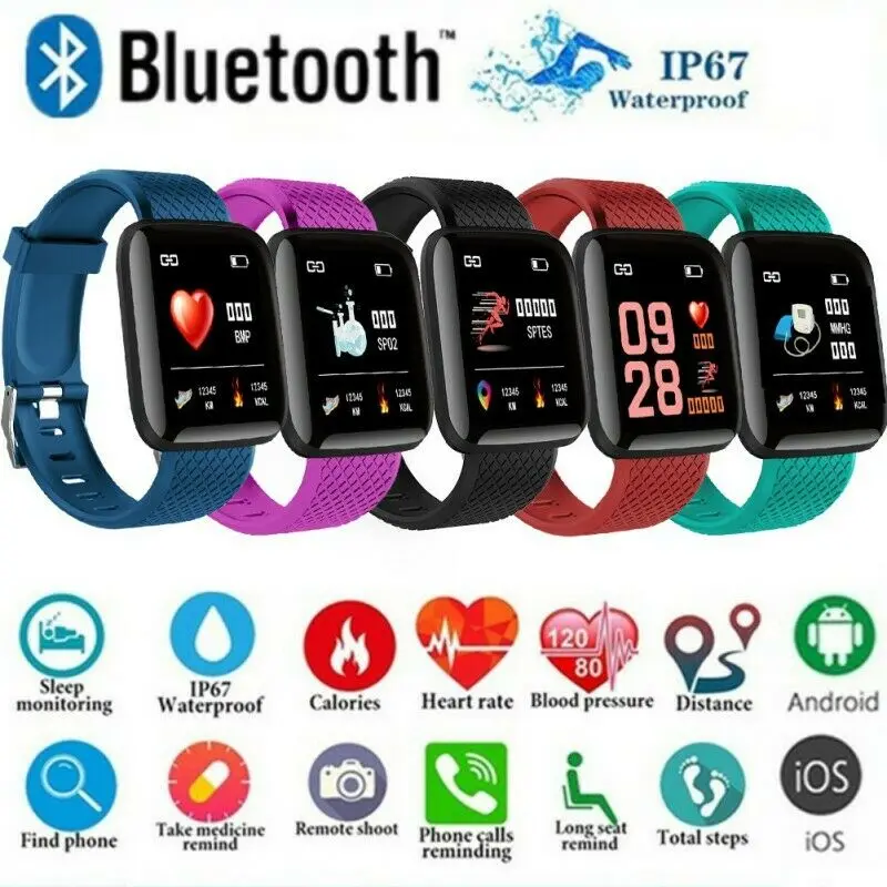 Smart Watch 116Plus Blood Pressure Oxygen Heart Rate Monitor Smart Wristband Bracelet Watch waterproof Smart Band