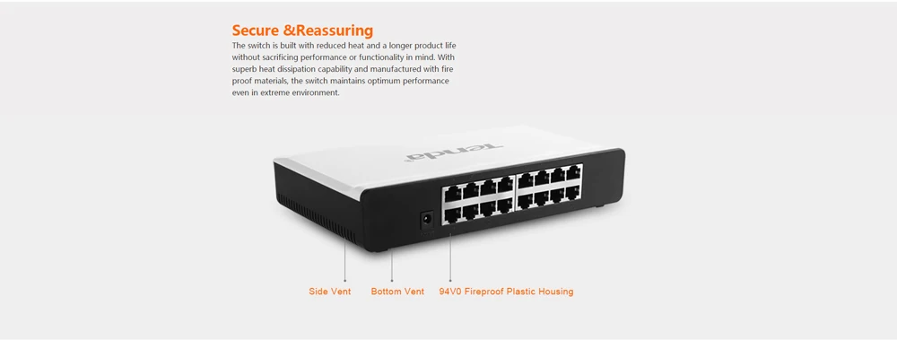 Tenda S16 16-Порты и разъёмы Настольный Ethernet-коммутатор, 10/100 Мбит/с автосогласования RJ45 Порты, auto MDI/MDIX